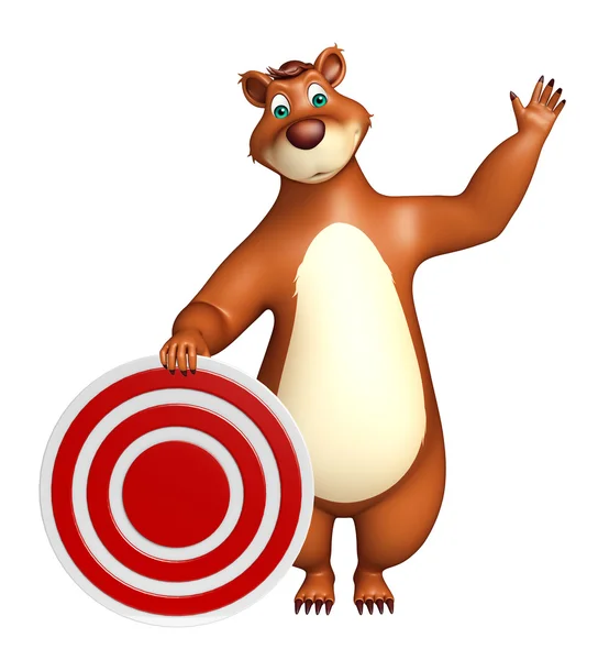 Zábava medvěd kreslená postava s cíl znamení — Stock fotografie