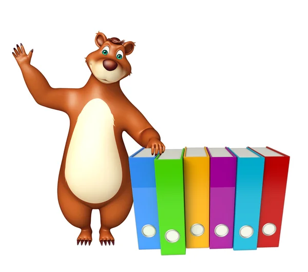Divertido Urso personagem dos desenhos animados com arquivos — Fotografia de Stock