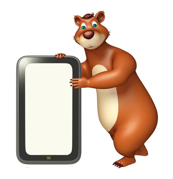 Divertido Urso personagem de desenho animado com celular — Fotografia de Stock
