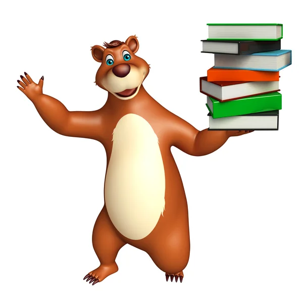 Sevimli ayı kitap yığını ile karakter karikatür — Stok fotoğraf