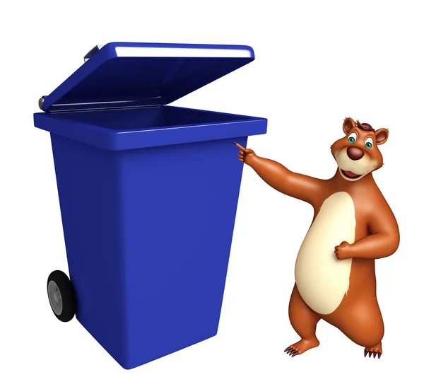 Eğlenceli ayı çizgi film karakteri ile çöp kovası — Stok fotoğraf