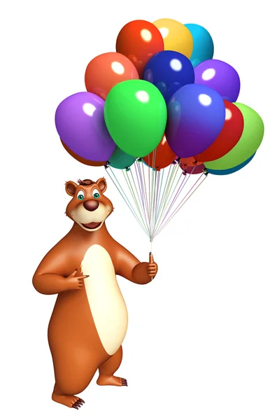 Divertido personaje de dibujos animados oso con globo —  Fotos de Stock