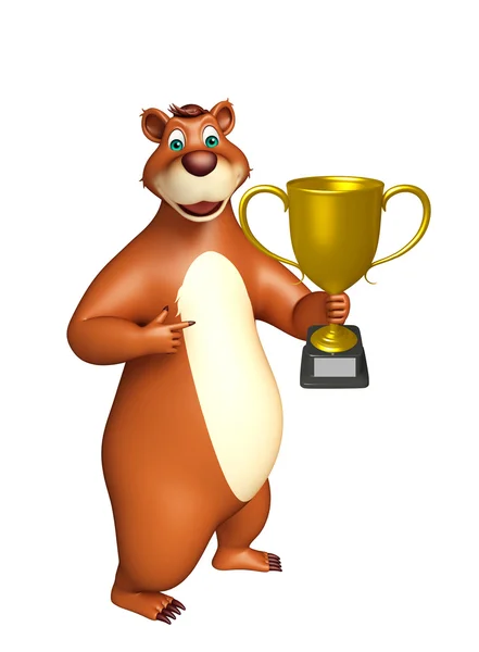 Roztomilý medvídek kreslená postava s vítězný pohár — Stock fotografie