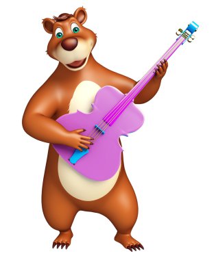 cute Bear cartoon character with guitar clipart