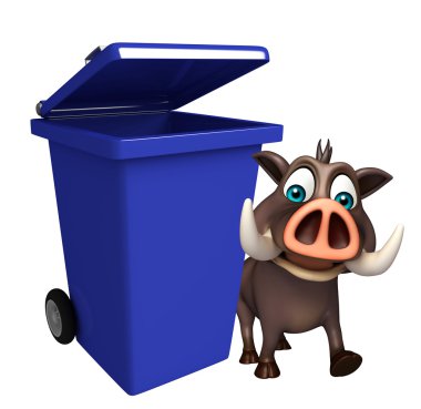 sevimli yaban domuzu çizgi film karakteri ile çöp kovası