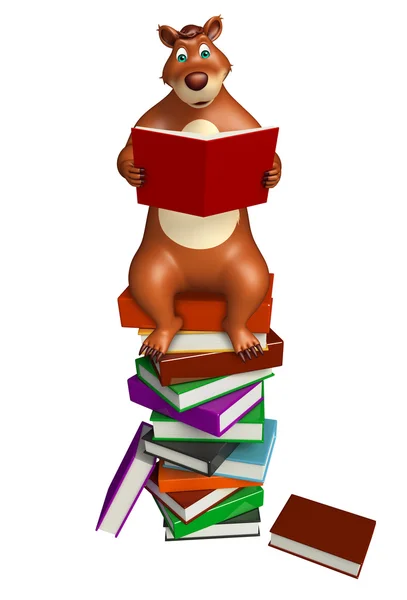 Roztomilý medvěd kreslená postava s kniha zásobníku — Stock fotografie