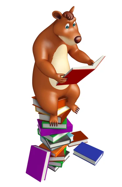 Aranyos medve rajzfilmfigura könyv verem — Stock Fotó