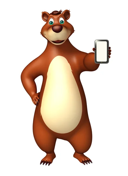 Zábava medvěd kreslená postava s mobile — Stock fotografie