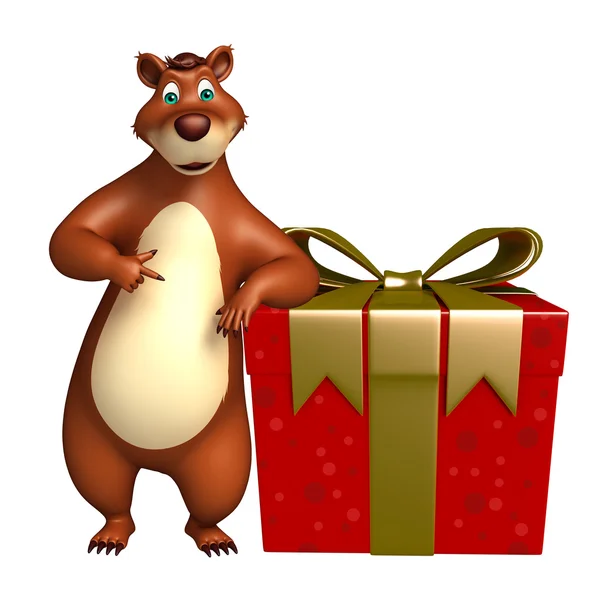 Cute Bear cartoon character with gift box — Stock Photo, Image