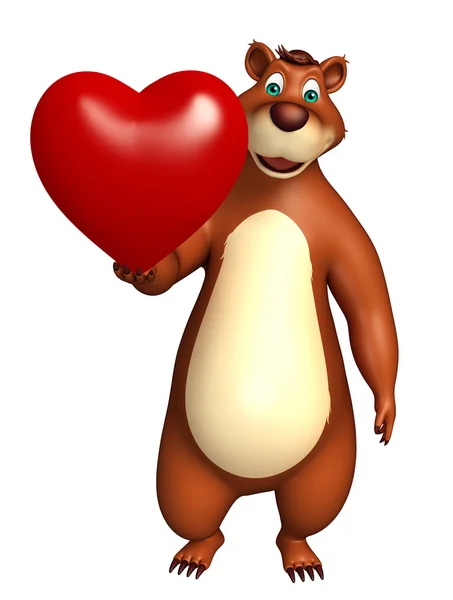 Sevimli ayı kalp ile karakter karikatür — Stok fotoğraf