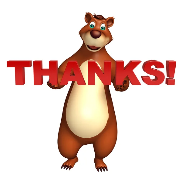 Bear cartoon character with thanks sign — Stock Photo, Image