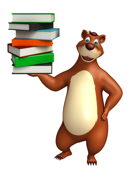 Roztomilý medvěd kreslená postava s kniha zásobníku — Stock fotografie
