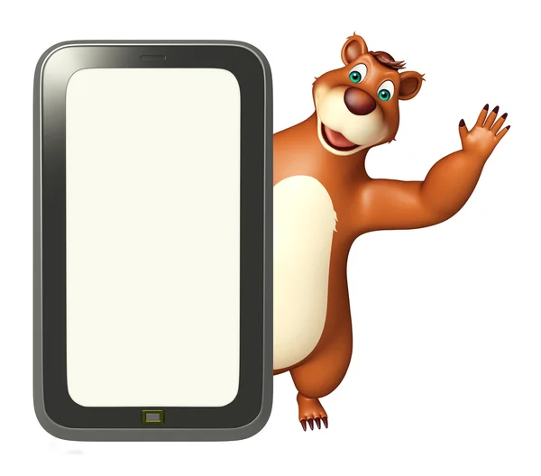 Мультяшный персонаж Медведь с мобильным телефоном — стоковое фото