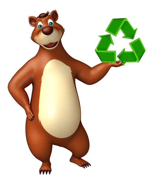 Oso personaje de dibujos animados con signo de reciclaje — Foto de Stock