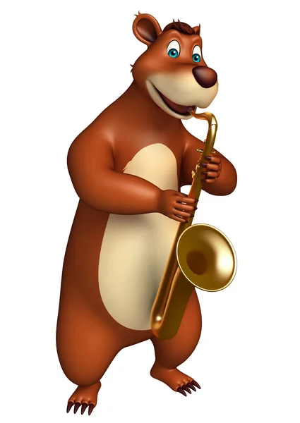 Roztomilý medvídek kreslená postava saxofon — Stock fotografie