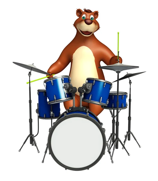 Lindo oso personaje de dibujos animados con tambor — Foto de Stock