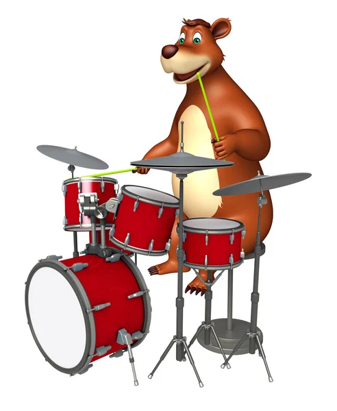 Söta bär cartoon karaktär med trumma — Stockfoto