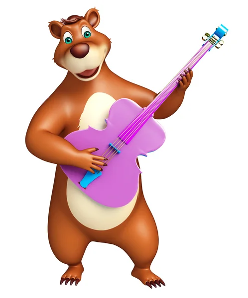 Urso bonito personagem de desenho animado com guitarra — Fotografia de Stock