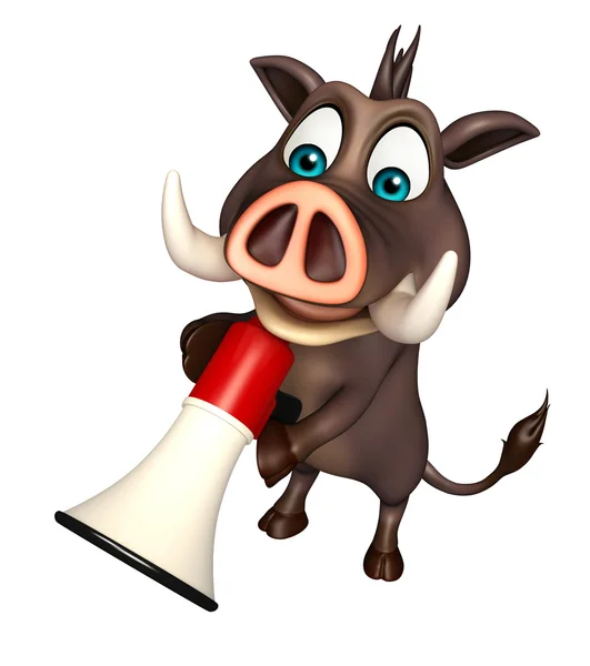 Spaß Wildschwein Cartoon-Figur mit Lautsprecher — Stockfoto