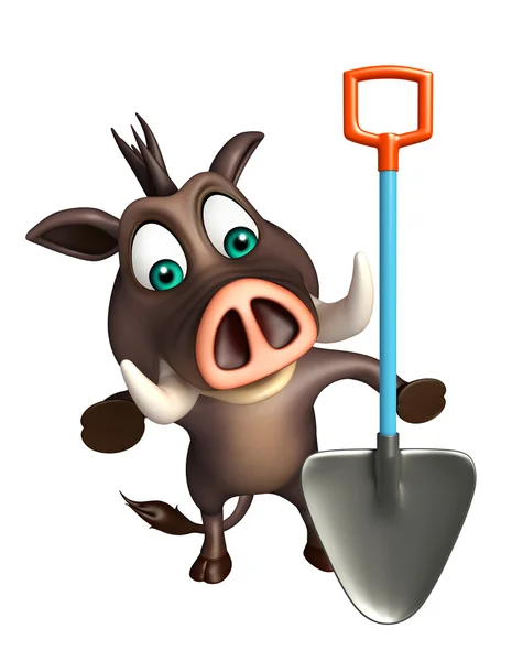 Fun Boar cartoon character  with digging shovel — Stock Photo, Image