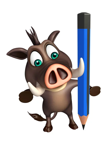 Niedlichen Wildschwein Cartoon-Figur mit Bleistift — Stockfoto