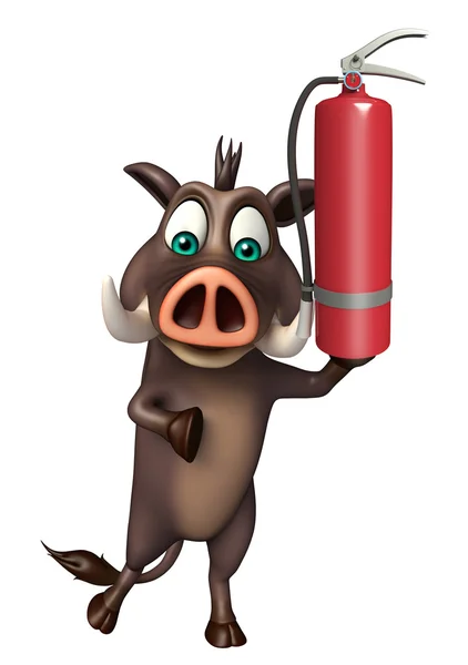 Wildschwein-Cartoon-Figur mit Feuerlöscher — Stockfoto