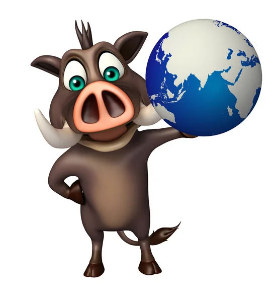 Wildschwein-Cartoon-Figur mit Erde — Stockfoto