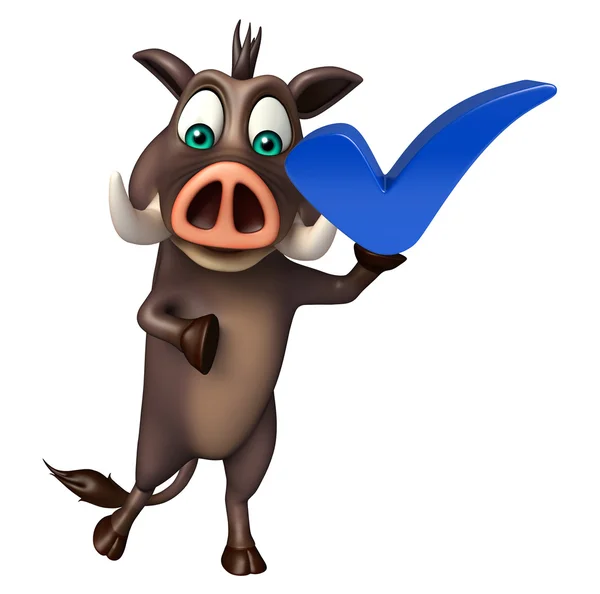 Wildschwein-Cartoon-Figur mit rechtem Schild — Stockfoto