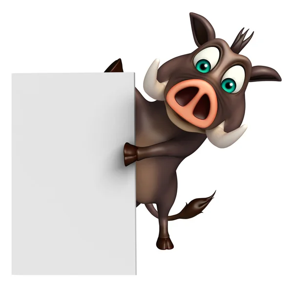 Cute Boar cartoon character with white board — Stock Photo, Image