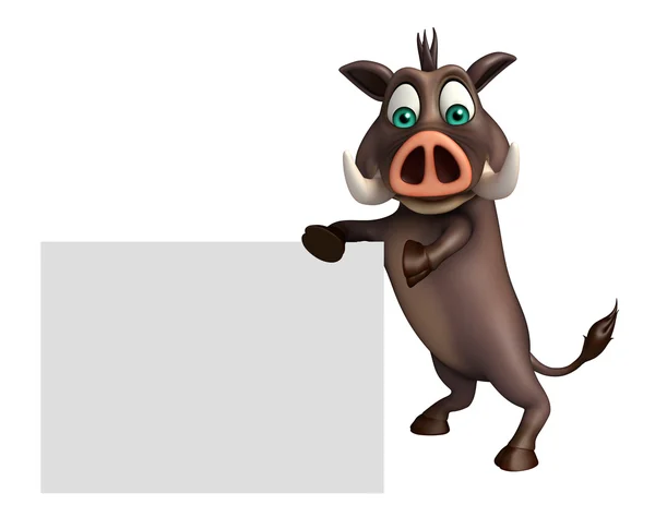 Niedlichen Wildschwein Cartoon-Figur mit weißem Brett — Stockfoto