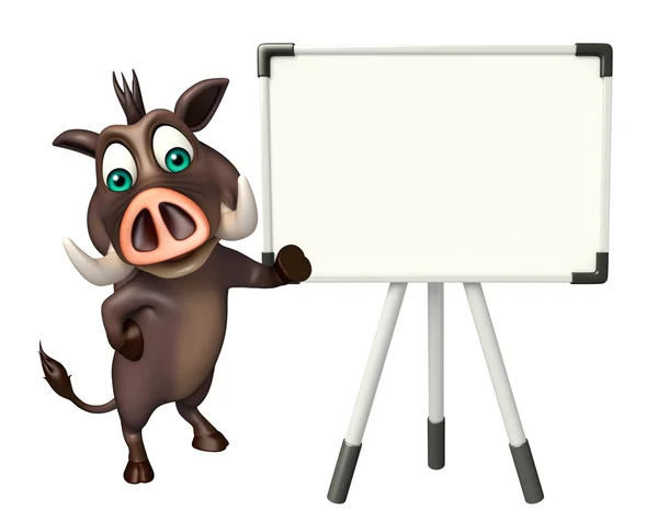 Cute Boar cartoon character with white board — Stock Photo, Image