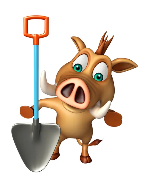 Fun Boar cartoon character with digging shovel — Stock Photo, Image