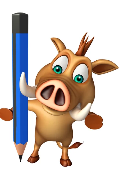 Szórakoztató vaddisznó rajzfilmfigura ceruzával — Stock Fotó