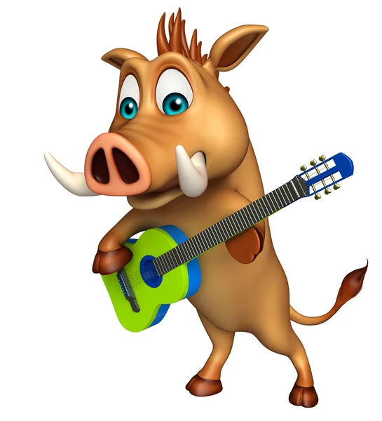 Bonito Boar personagem dos desenhos animados com guitarra — Fotografia de Stock