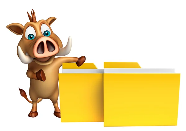 Niedlichen Wildschwein Cartoon-Figur mit Ordner — Stockfoto