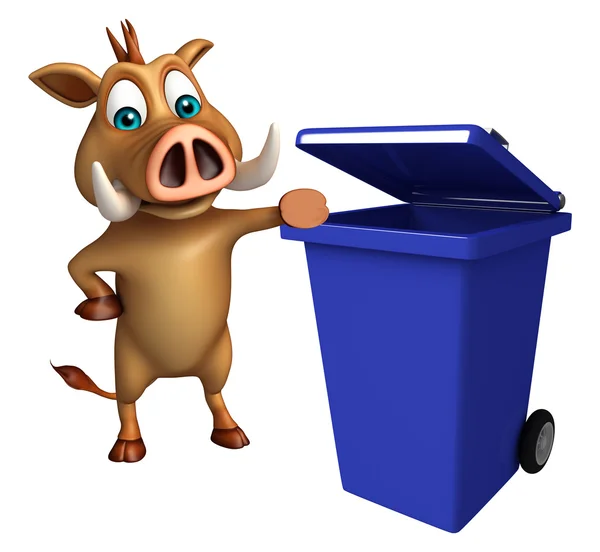 Caráter de desenho animado bonito javali com lixo — Fotografia de Stock