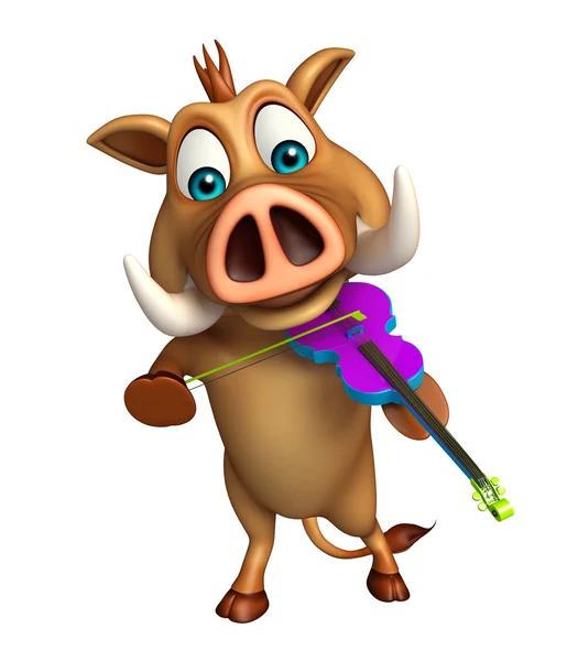 Niedliche Wildschwein-Cartoon-Figur mit Gitarre — Stockfoto