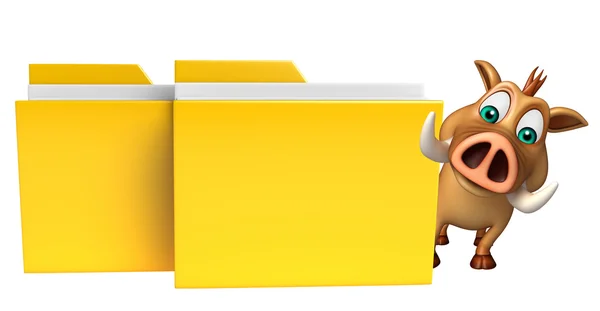 Niedlichen Wildschwein Cartoon-Figur mit Ordner — Stockfoto