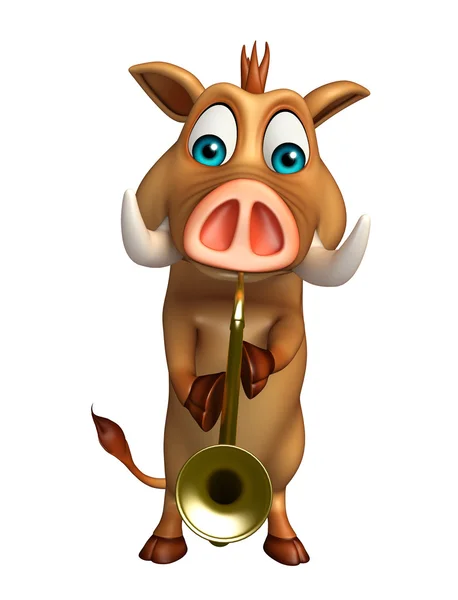 Söta vildsvin seriefiguren med saxofon — Stockfoto