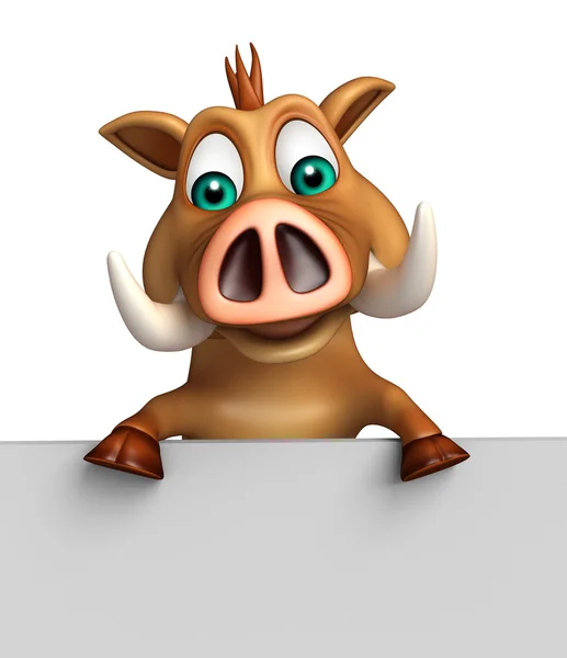 Fun  Boar cartoon character with white board — Stock Photo, Image