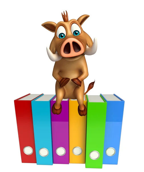 Niedlichen Wildschwein Cartoon-Figur mit Dateien — Stockfoto