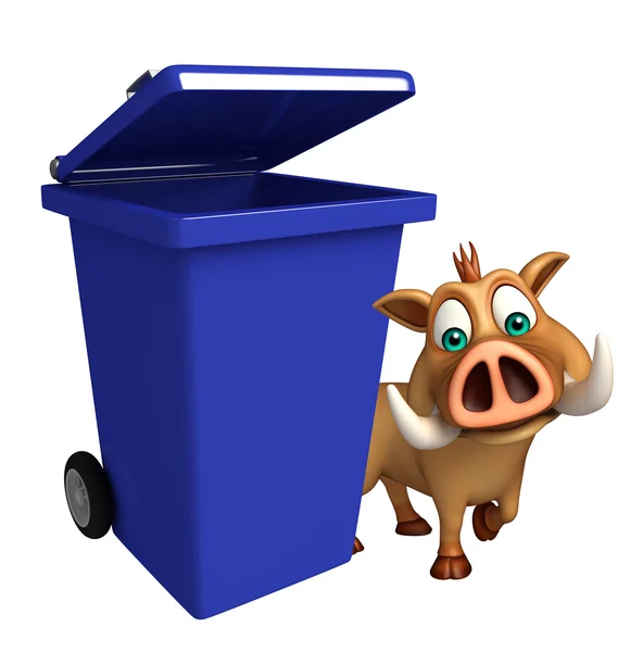 Fun Boar cartoon character with dustbin — Stock Photo, Image