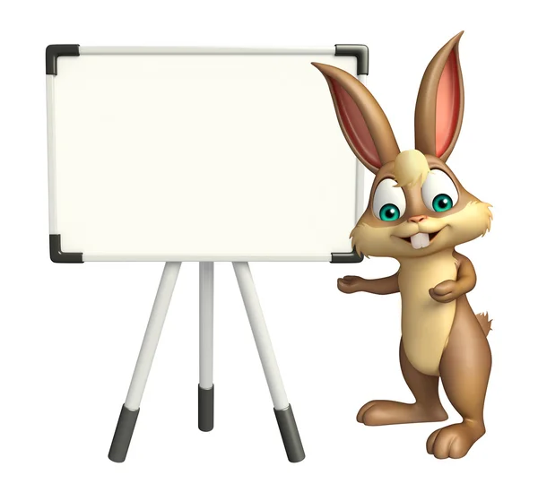 Distracție Bunny personaj de desene animate cu bord alb — Fotografie, imagine de stoc