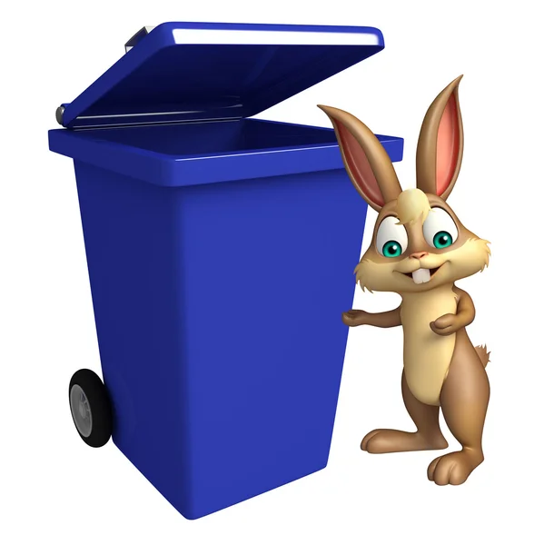 Divertido personaje de dibujos animados Bunny personaje de dibujos animados Bunny con cubo de basura —  Fotos de Stock