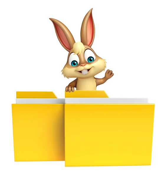 Divertido personaje de dibujos animados Bunny con carpeta — Foto de Stock