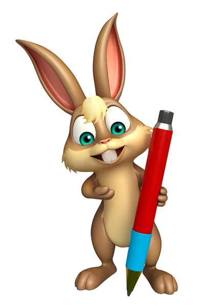 Roztomilý zajíček kreslená postava s perem — Stock fotografie
