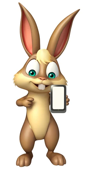 Милий персонаж мультфільму зайчика з мобільним — стокове фото