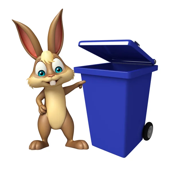 Leuke Bunny cartoon Bunny cartoon teken met vuilnisbak — Stockfoto