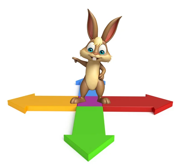 Diversão coelho personagem de desenho animado com seta — Fotografia de Stock