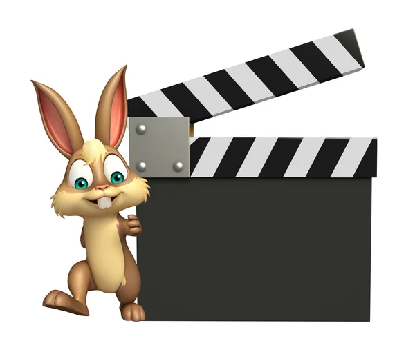 Divertido personaje de dibujos animados Bunny con tablero de aplausos —  Fotos de Stock